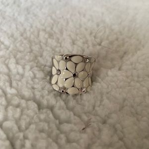 Silver and White Flower Ring
